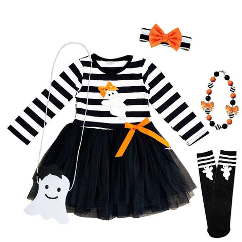 Black Stripe Ghost Tutu Dress Orange Bow