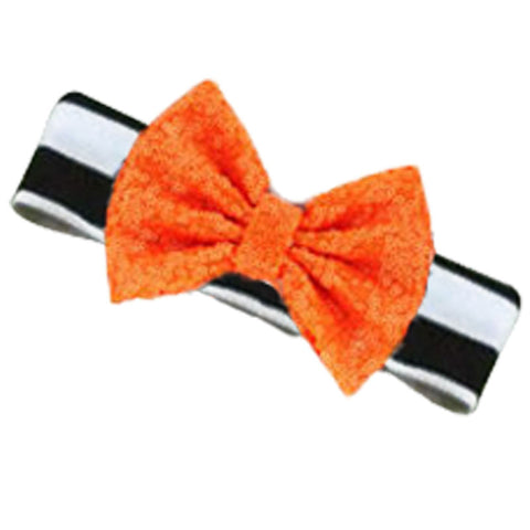 Black White Stripe Orange Sequin Bow Headband