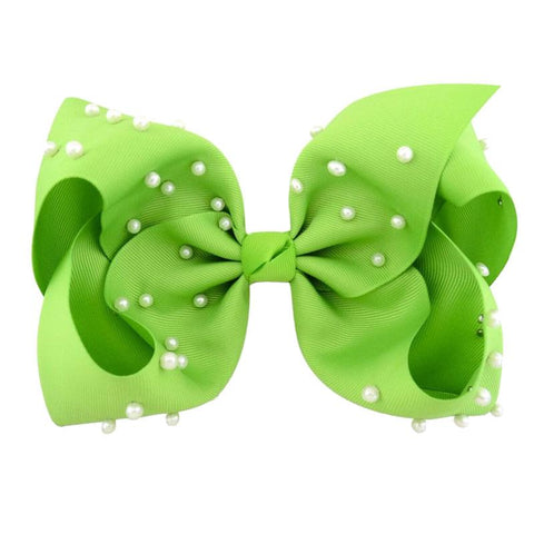 8 Inch Hair Bow Lime Pearl Signature