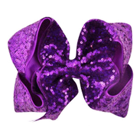 8 Inch Hair Bow Purple Sequin Signature