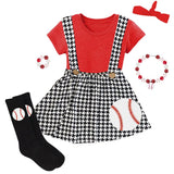 Baseball Houndstooth Outfit Red Top And Jumper