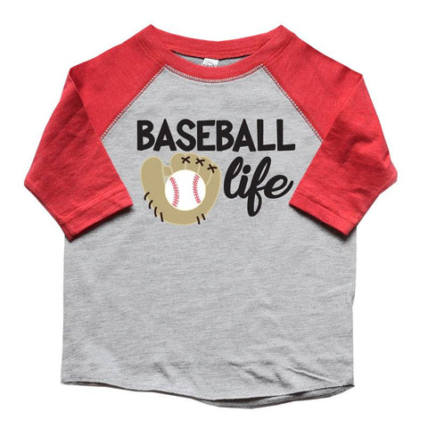 Baseball Life Raglan Shirt Red Gray Glove