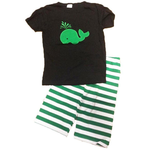 Black Green Whale Stripe Shorts Set
