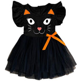 Black Orange Cat Tutu Dress Ruffle Kitty Face