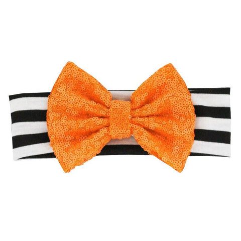 Black Stripe Orange Sequin Bow Headband
