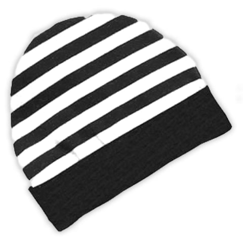 Black White Stripe Beenie Hat