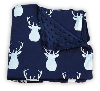 Blue White Deer Blue Minky Blanket