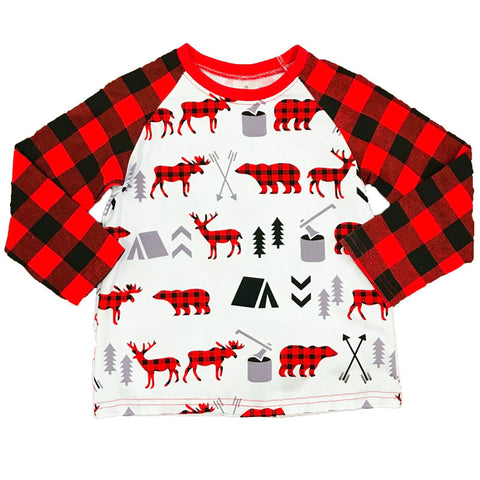 Buffalo Plaid Shirt Raglan Deer Moose Bear