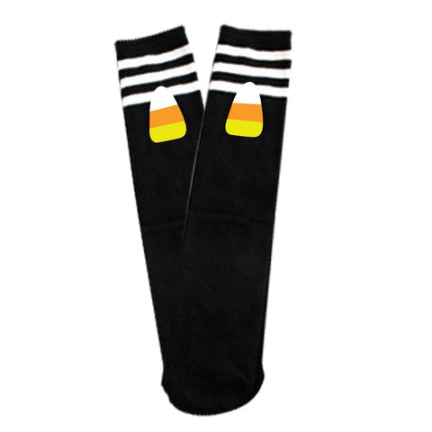 Candy Corn Black Stripe Socks Knee High White