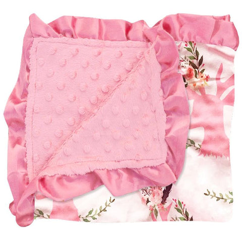 Deer Floral Pink Minky Blanket