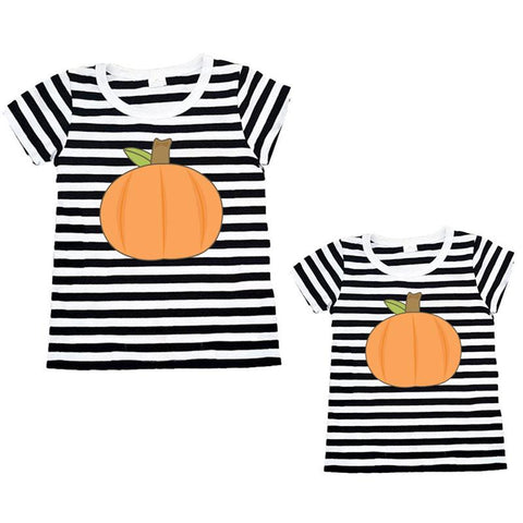 Fall Pumpkin Black Stripe Shirt Orange Mommy And Me