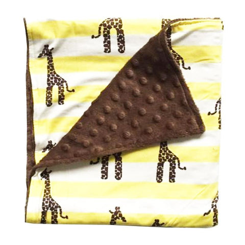 Giraffe Yellow Stripe Brown Minky Blanket