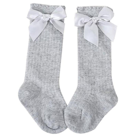 Gray Bow Long Socks