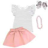 Gray Stripe Outfit Blush Top And Skirt