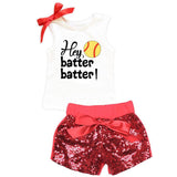 Hey Batter Batter Softball Outfit Red Sequin Top And Shorts