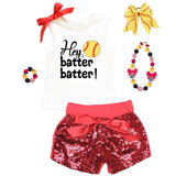 Hey Batter Batter Softball Outfit Red Sequin Top And Shorts
