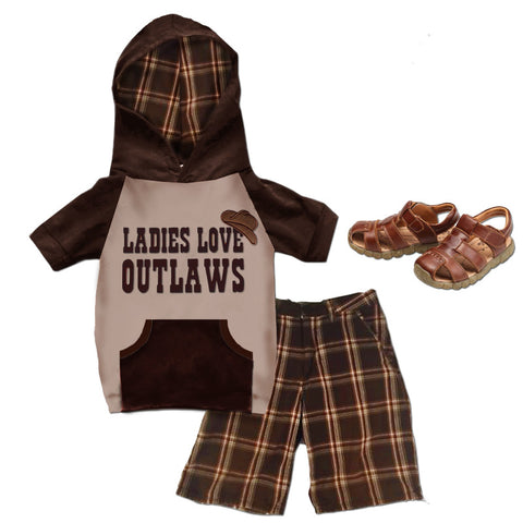 Ladies Love Outlaws Brown Plaid Hoodie And Shorts
