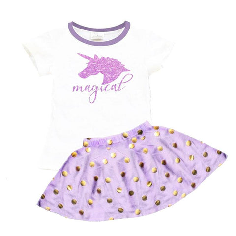 Lavender Magical Unicorn Outfit Polka Dot Top And Skirt