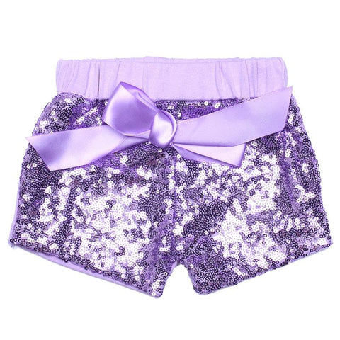 Lavender Sequin Shorts Bow Purple