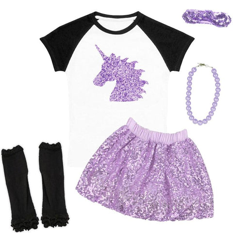 Lavender Unicorn Outfit Sparkle Sequin Raglan Top And Skirt