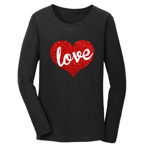 Love Heart Shirt Red Sparkle Mommy Me Black