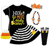 Miss Candy Corn Outfit Black Stripe Top And Skirt