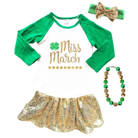 Miss March Shirt Clover Gold Green Raglan