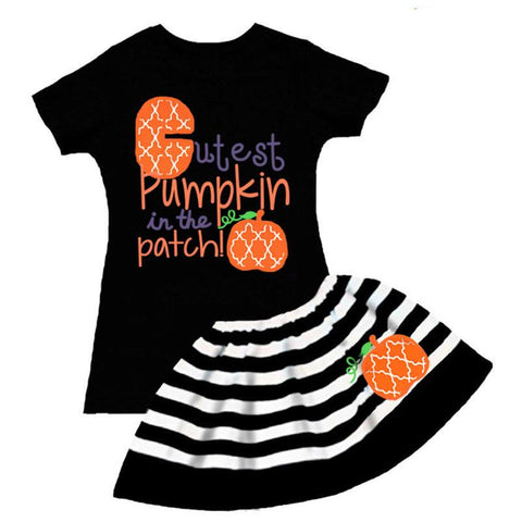 Moroccan Pumpkin Patch Outfit Black Stripe Top And Skirt