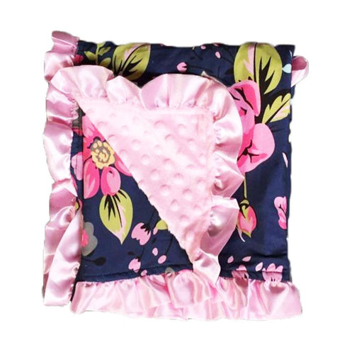 Navy Fall Floral Pink Minky Blanket