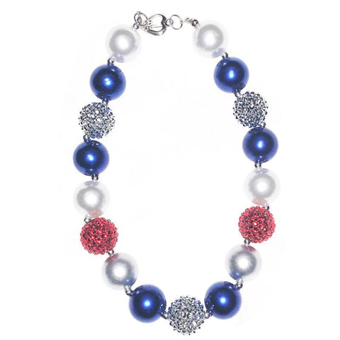 Navy Red Silver Sparkle Necklace Chunky Gumball