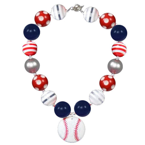 Navy Red Stripe Baseball Necklace Chunky Gumball