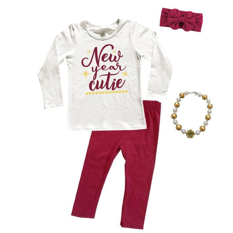 New Year Cutie Outfit Maroon Gold Top And Pants