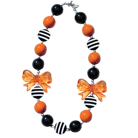 Orange Black Stripe Bow Necklace