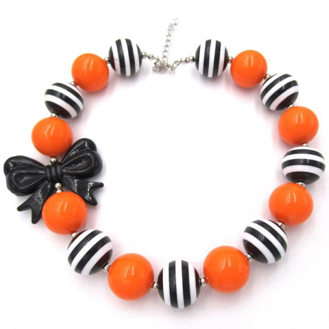 Orange Black Stripe Necklace Bow Chunky Gumball