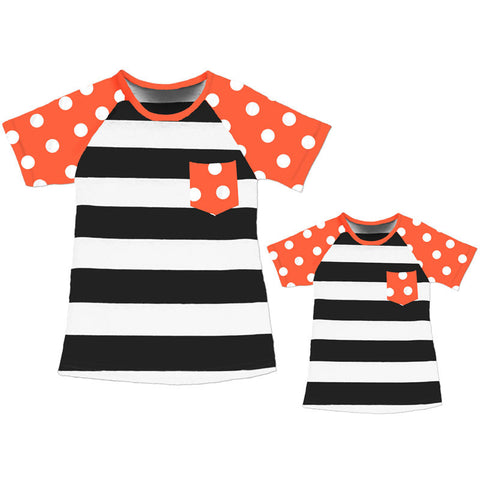 Orange Polka Black Stripe Black Mommy Me Shirt