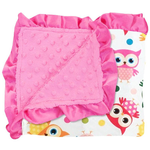 Owl Rainbow Polka Dot Hot Pink Minky Blanket