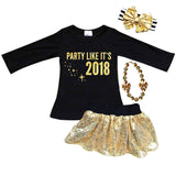 Party 2018 Shirt Gold Sparkle Black Mommy Me