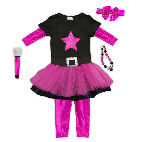 Pink Black Rock Star Tutu Legging Costume