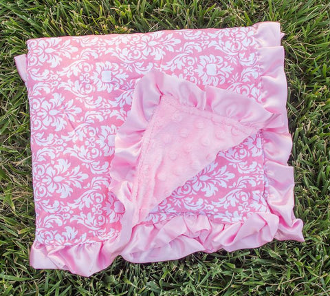 Pink Damask Pink Minky Blanket