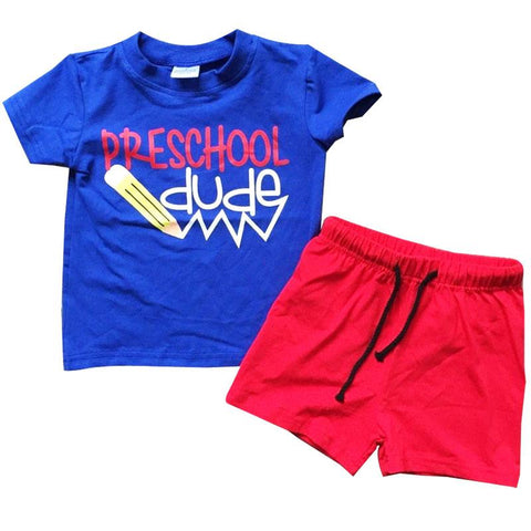 Preschool Dude Outfit Blue Top And Shorts Boy