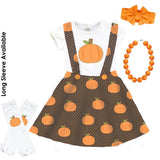 Pumpkin Thanksgiving Outfit Brown Polka Dot Top And Jumper