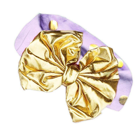 Purple Gold Polka Messy Bow Headband