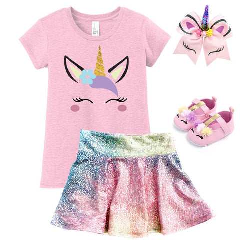 Rainbow Pink Unicorn Outfit Gold Top And Skirt