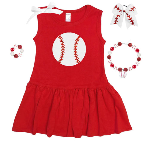 Red Baseball Ruffle Tank Dress Sparkle Bow