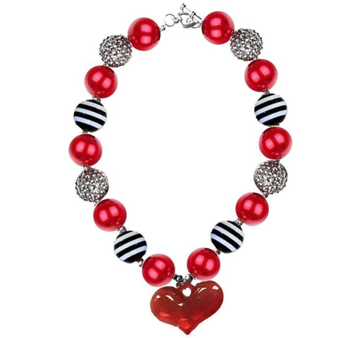 Red Black Heart Necklace Stripe Chunky Gumball Sparkle