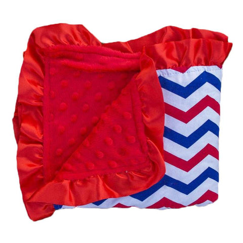 Red Blue Chevron Red Minky Blanket