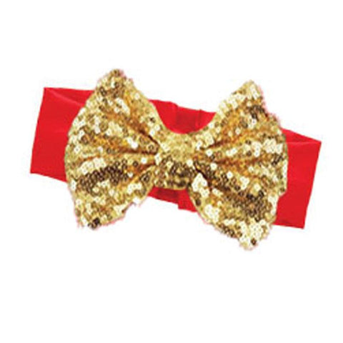 Red Gold Sequin Bow Headband