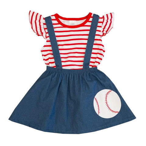 Red Stripe Baseball Outfit Navy Top And Jumper