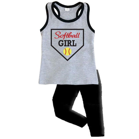 Softball Mom Girl Outfit Gray Black Tank Top And Capri Mommy Me