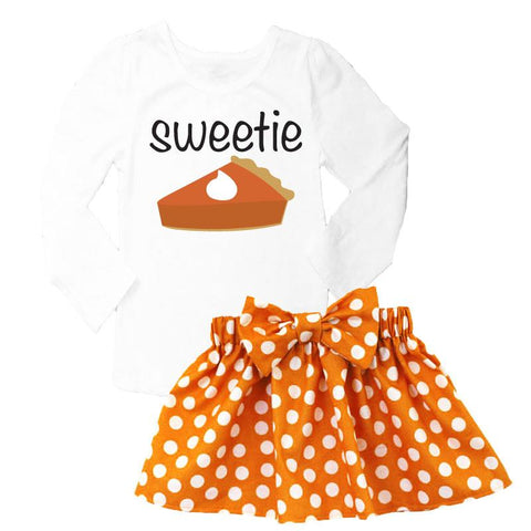 Sweetie Pie Outfit Pumpkin Orange Polka Dot Top And Skirt
